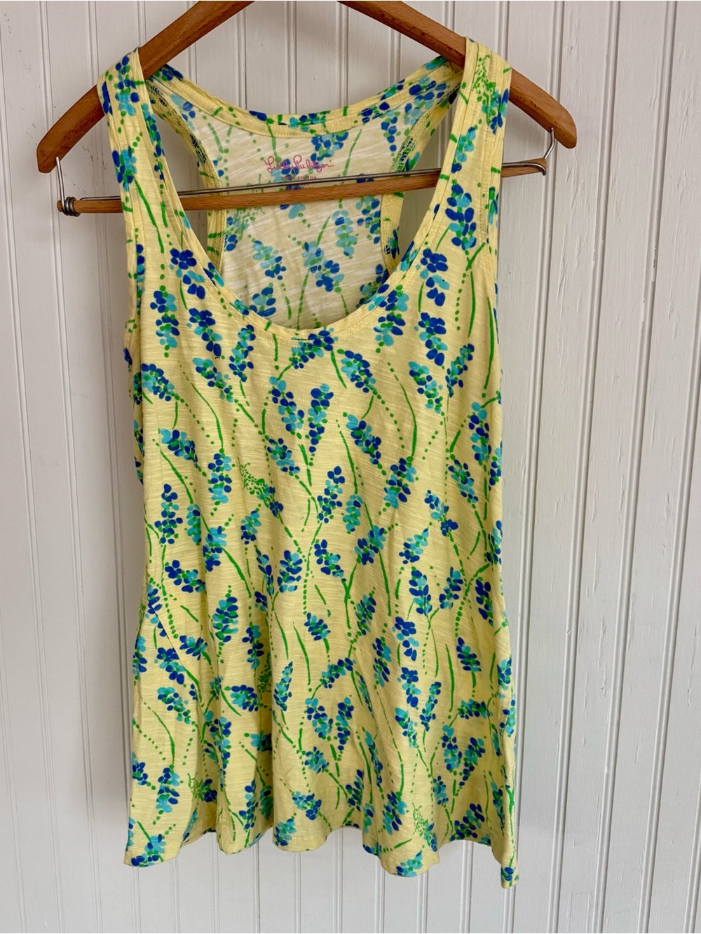 Lilly Pulitzer Yellow Cotton Tank Top with Blue & Green Floral Print